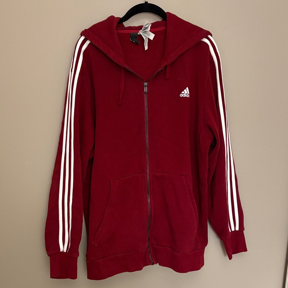 Adidas Maroon Hoodie with White Stripes
